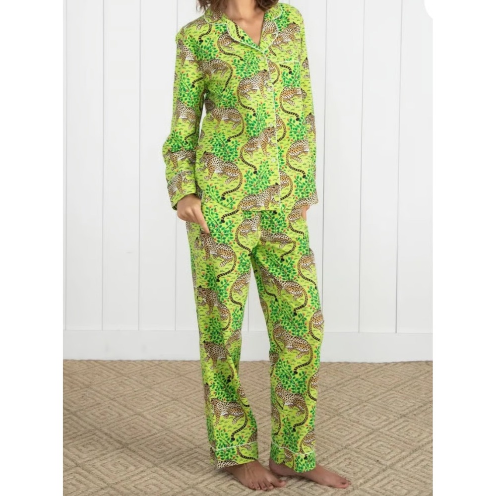 Printfresh Bagheera Long Pajama Set Green Apple Organic Cotton Womens Size S